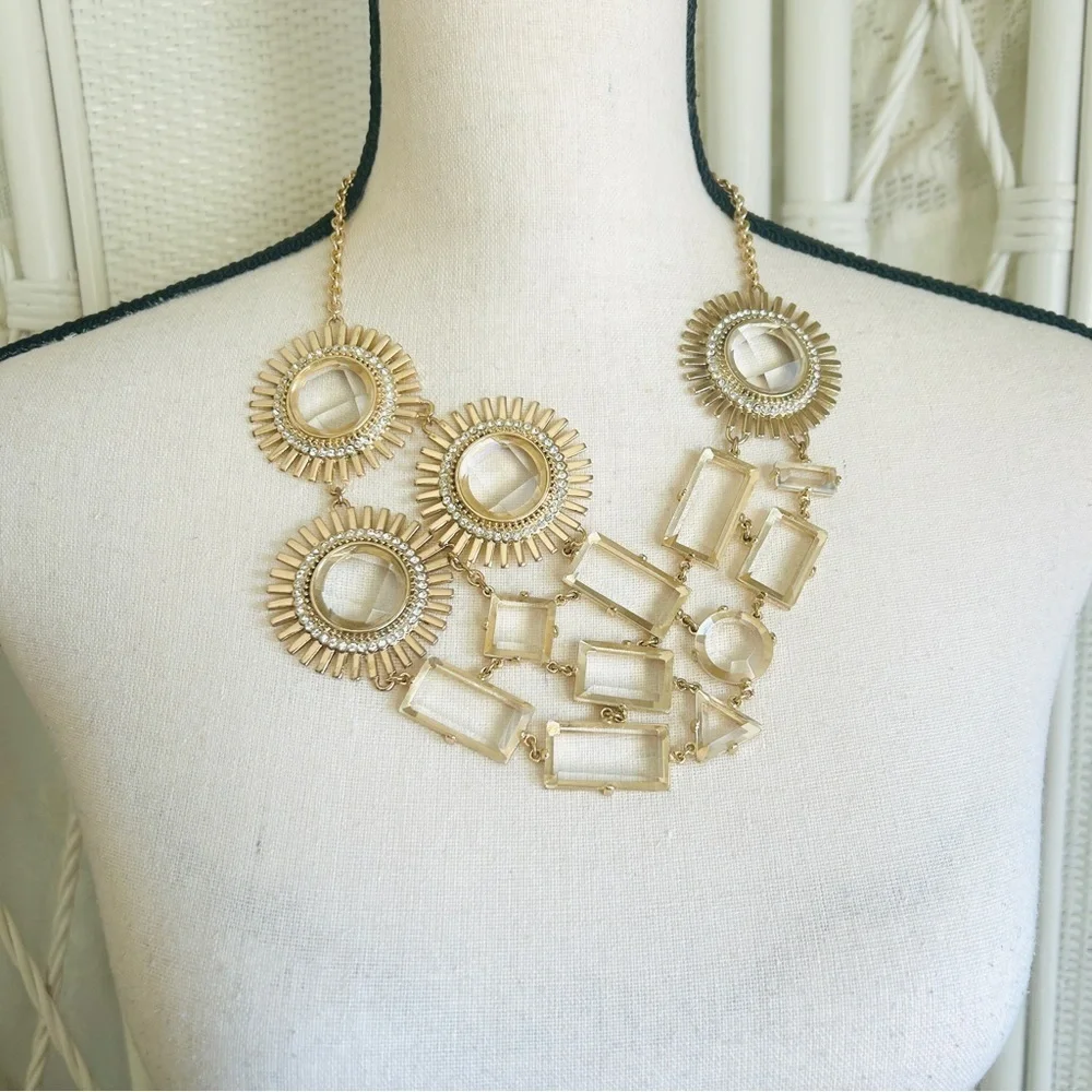 kate spade Lorelei Necklace Gold and Clear Sunburst Facted Stones Statement